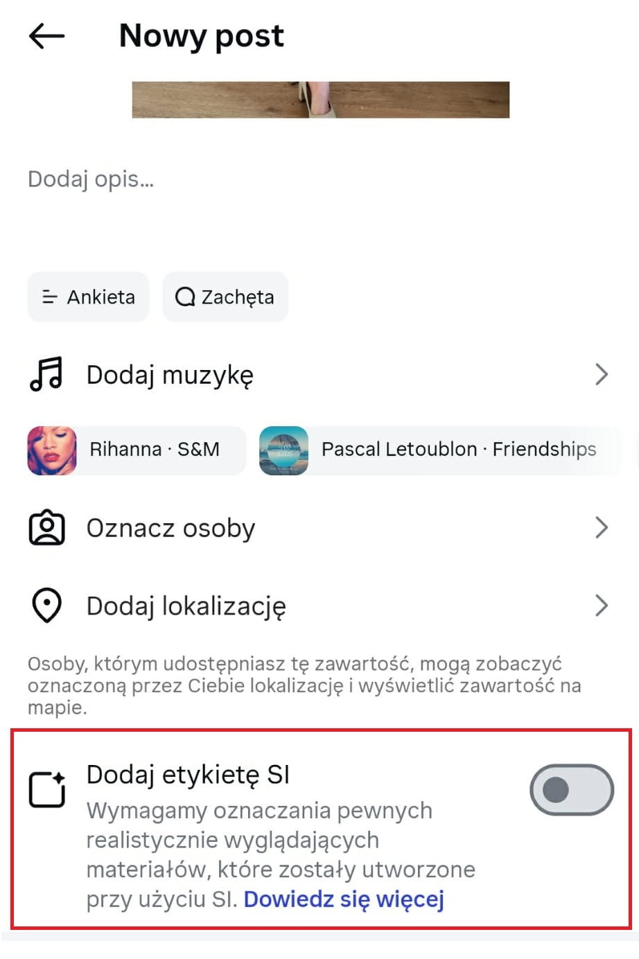 Instagram etykieta zdjęcia SI
